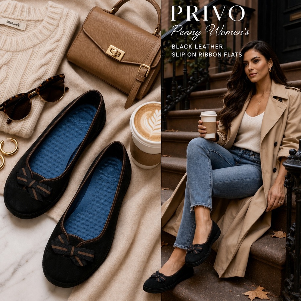 PRIVO Penny Women’s Black Leather‎ Flats